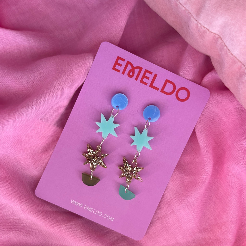 Olli Earrings // Blues and gold Mis Matched