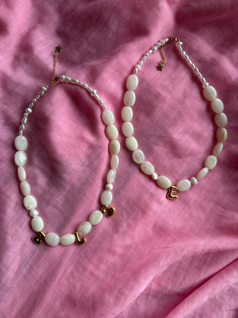 Bubble Initial Letter Necklace Cream // Select Gold or Silver *pre order*