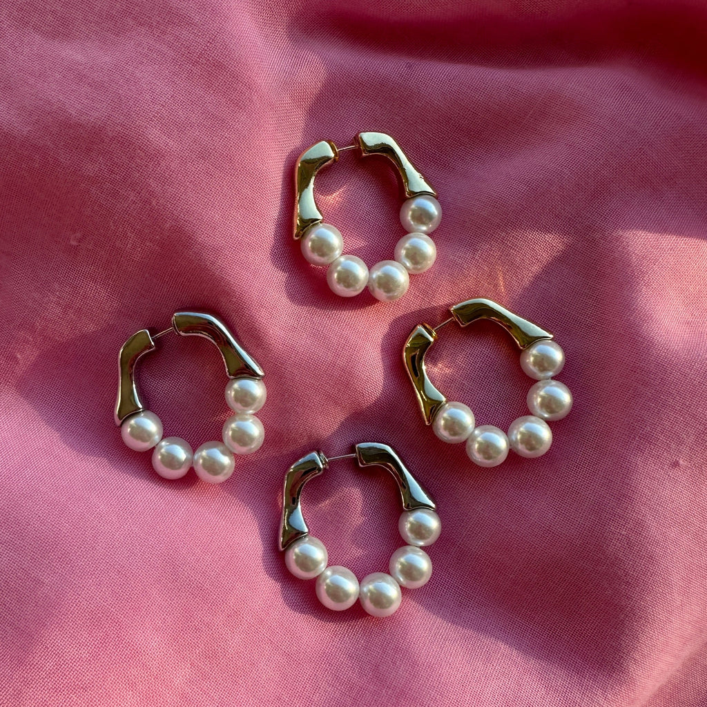 Sally Pearl Hoops // white and gold
