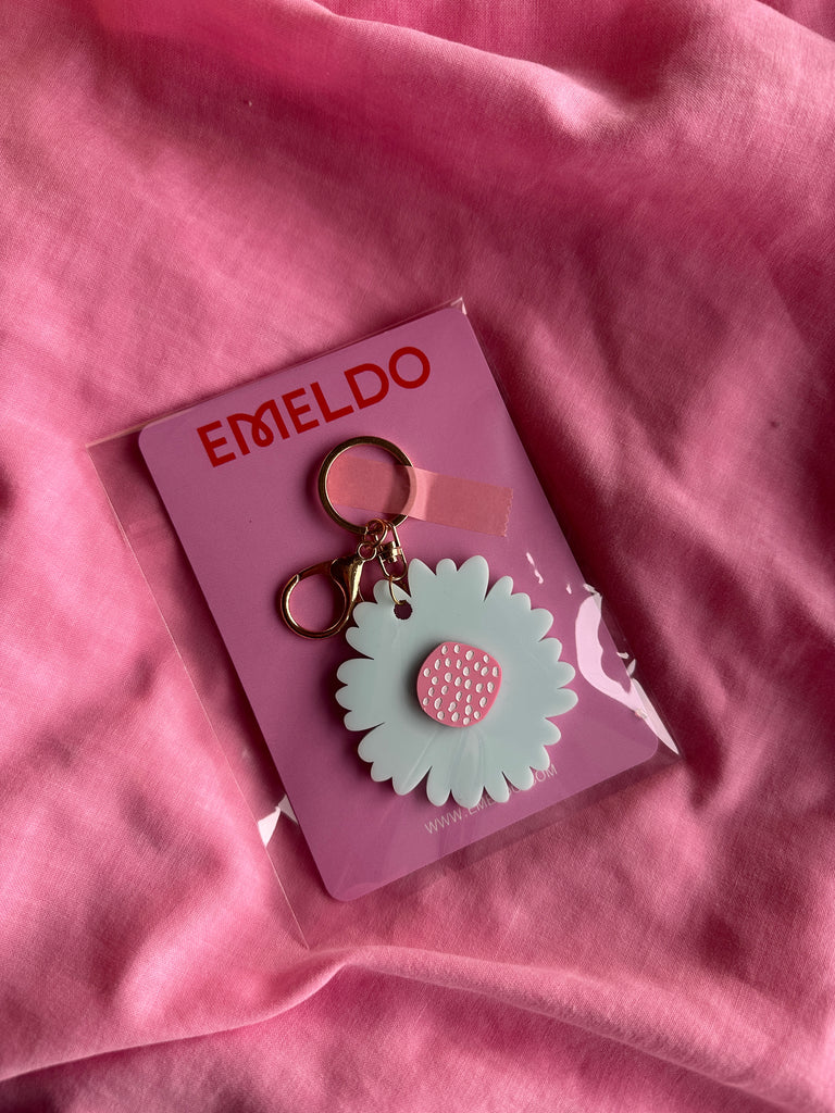 Big Flower Keyring // Aqua with Pink