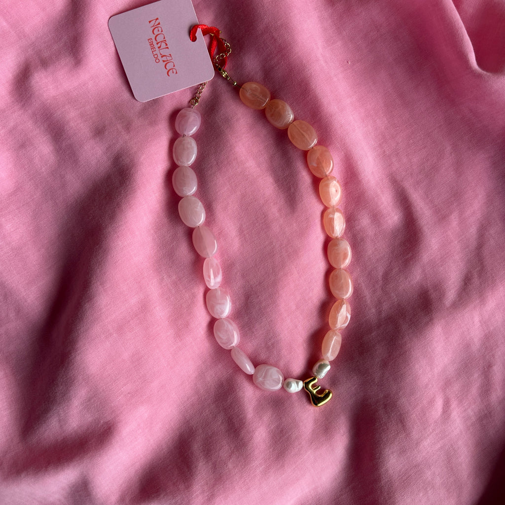 E Necklace - One off - Pink and Peach