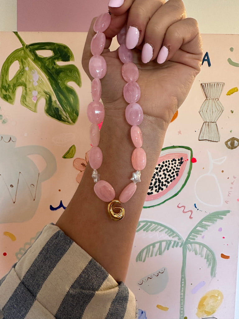Bubble Initial Letter Necklace Pink // Select Gold or Silver *pre order*