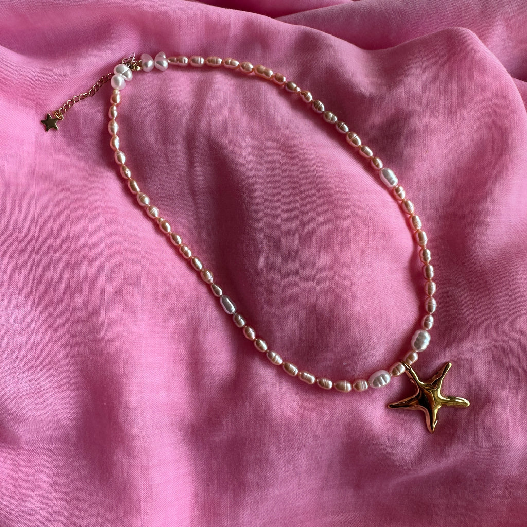 Bobba Necklace // one off pink pearls and starfish