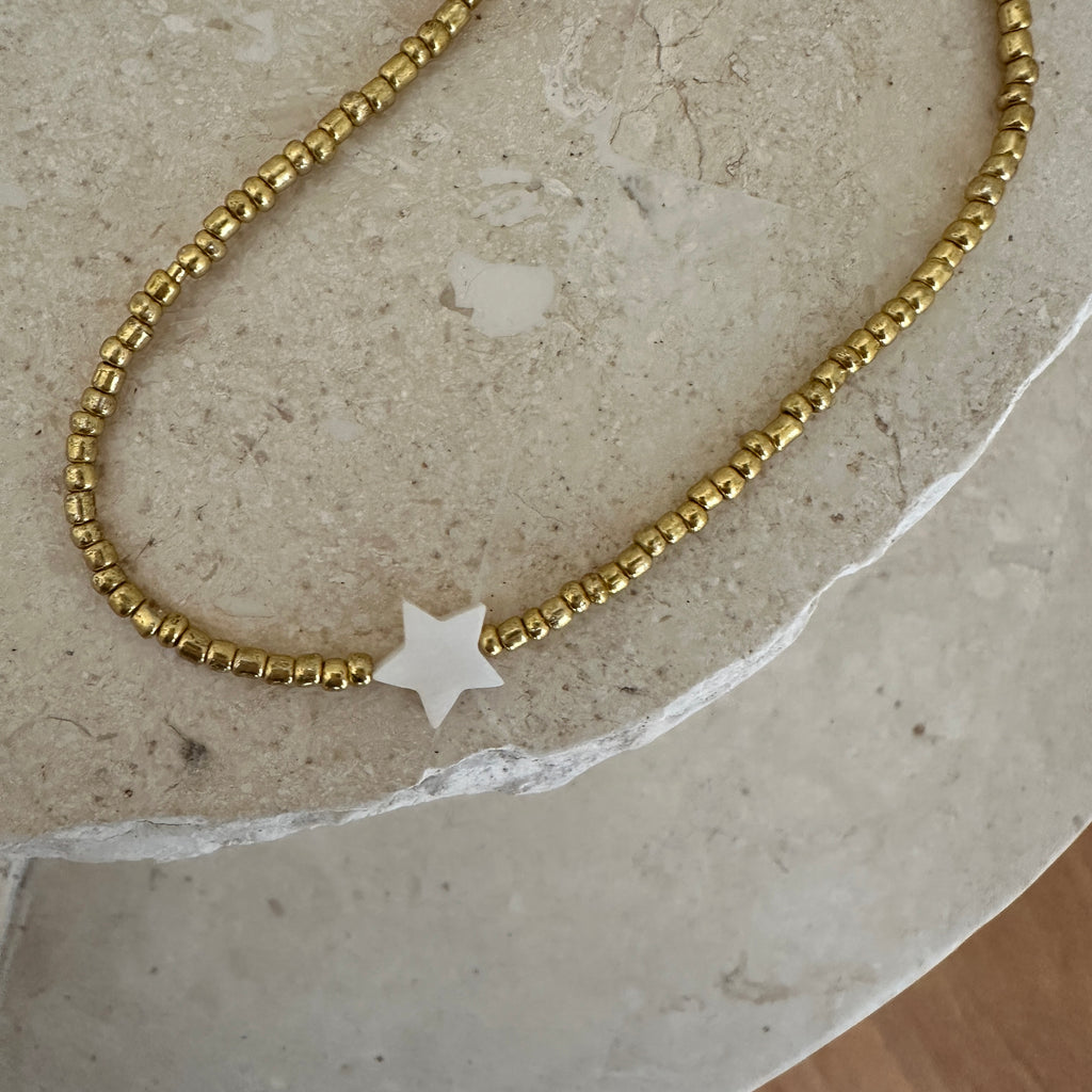 Beaded Necklace // gold and star