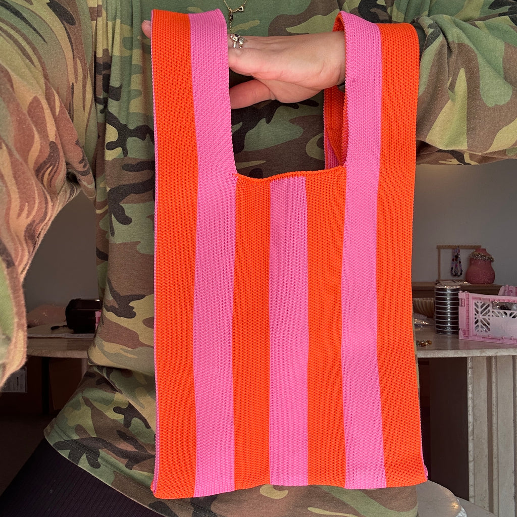 Stripe Knit Bag // Pink and Orange