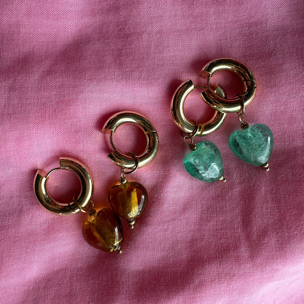 Allee Mini Glass Heart Hoops // select colour
