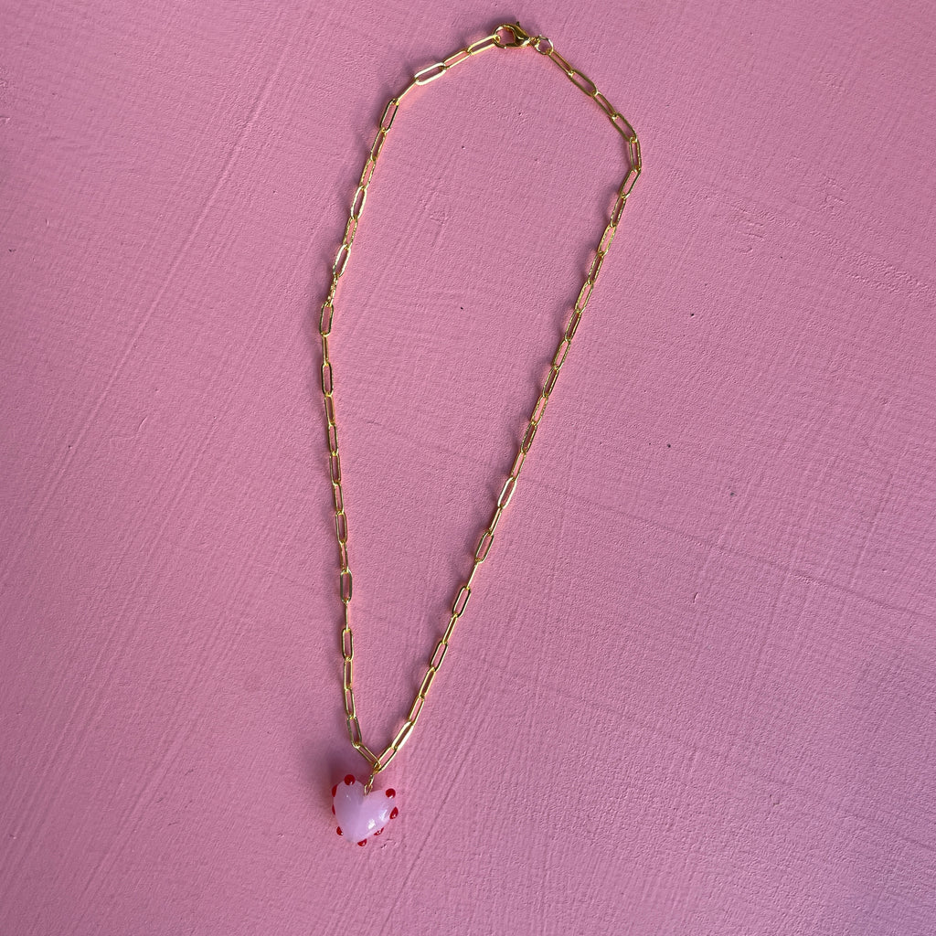 Heart Chain // red and pink on gold chain