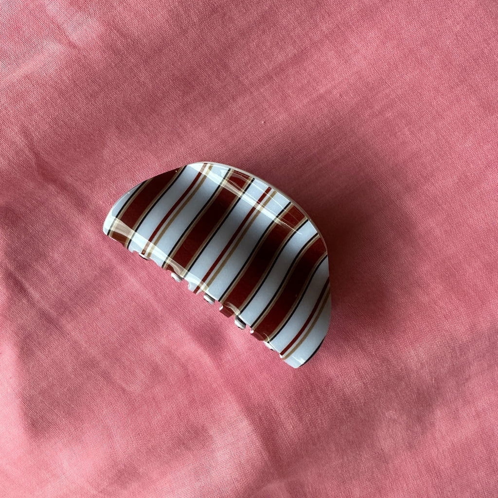 Maribelle Claw Clip // Blue and Brown Retro Stipe