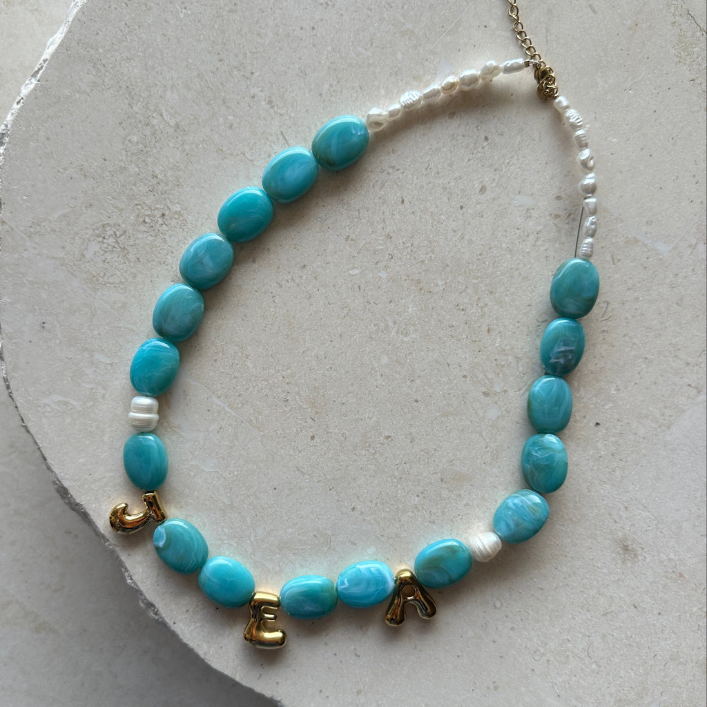 Bubble Initial Letter Necklace Turquoise // Select Gold or Silver *pre order*