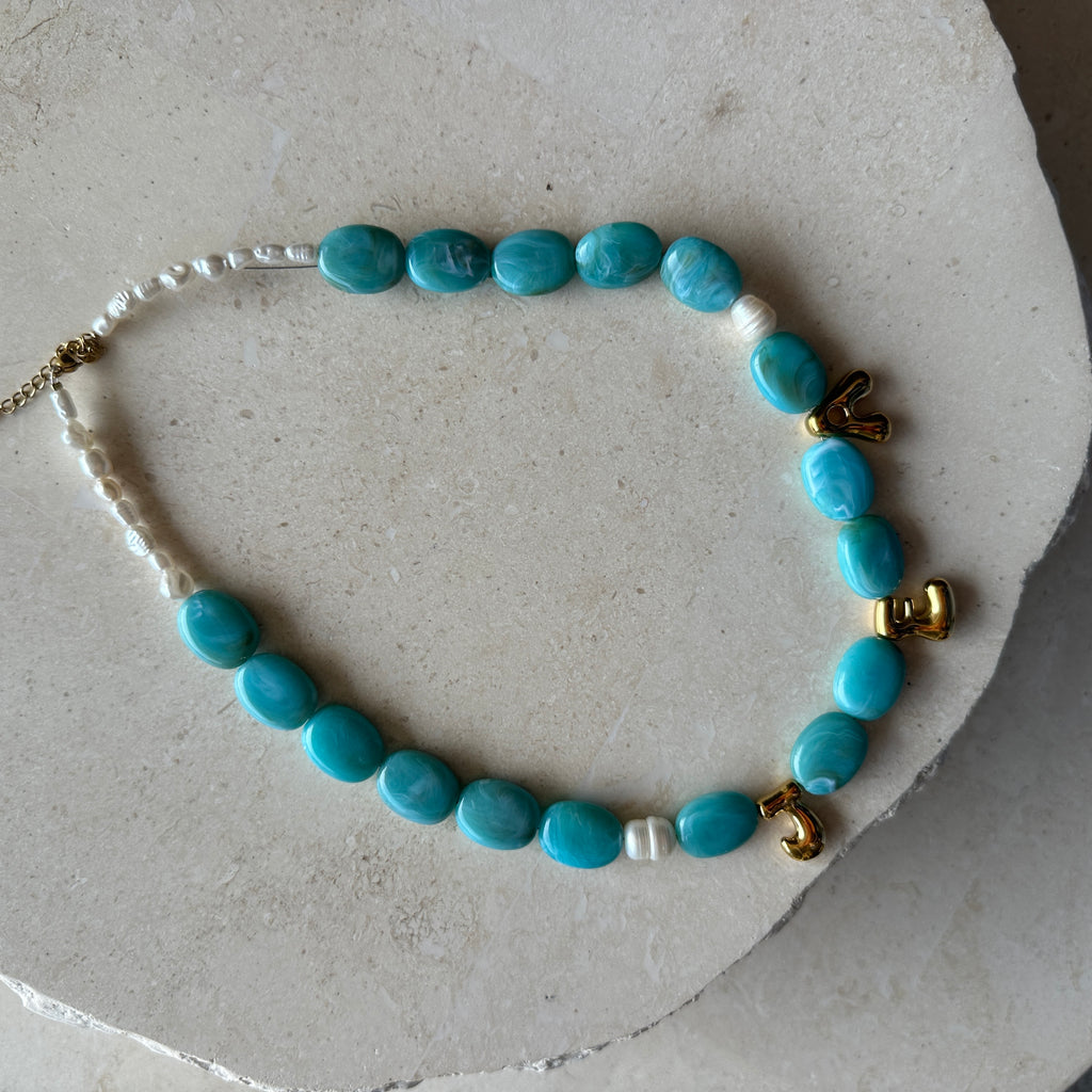 Bubble Initial Letter Necklace Turquoise // Select Gold or Silver *pre order*