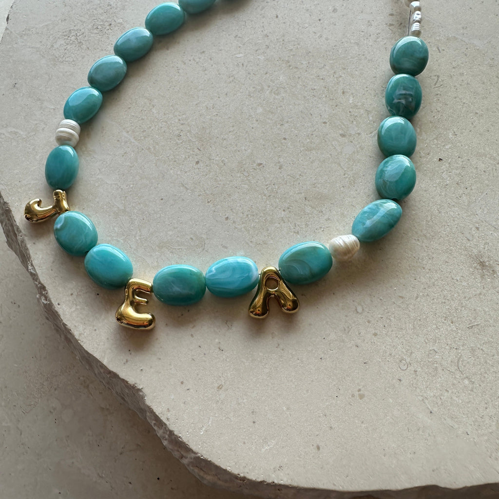 Bubble Initial Letter Necklace Turquoise // Select Gold or Silver *pre order*