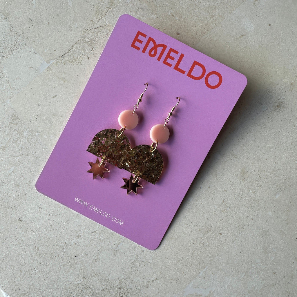 Alexa Earrings // Pale Pink, Chunky Gold Glitter + Rose Gold