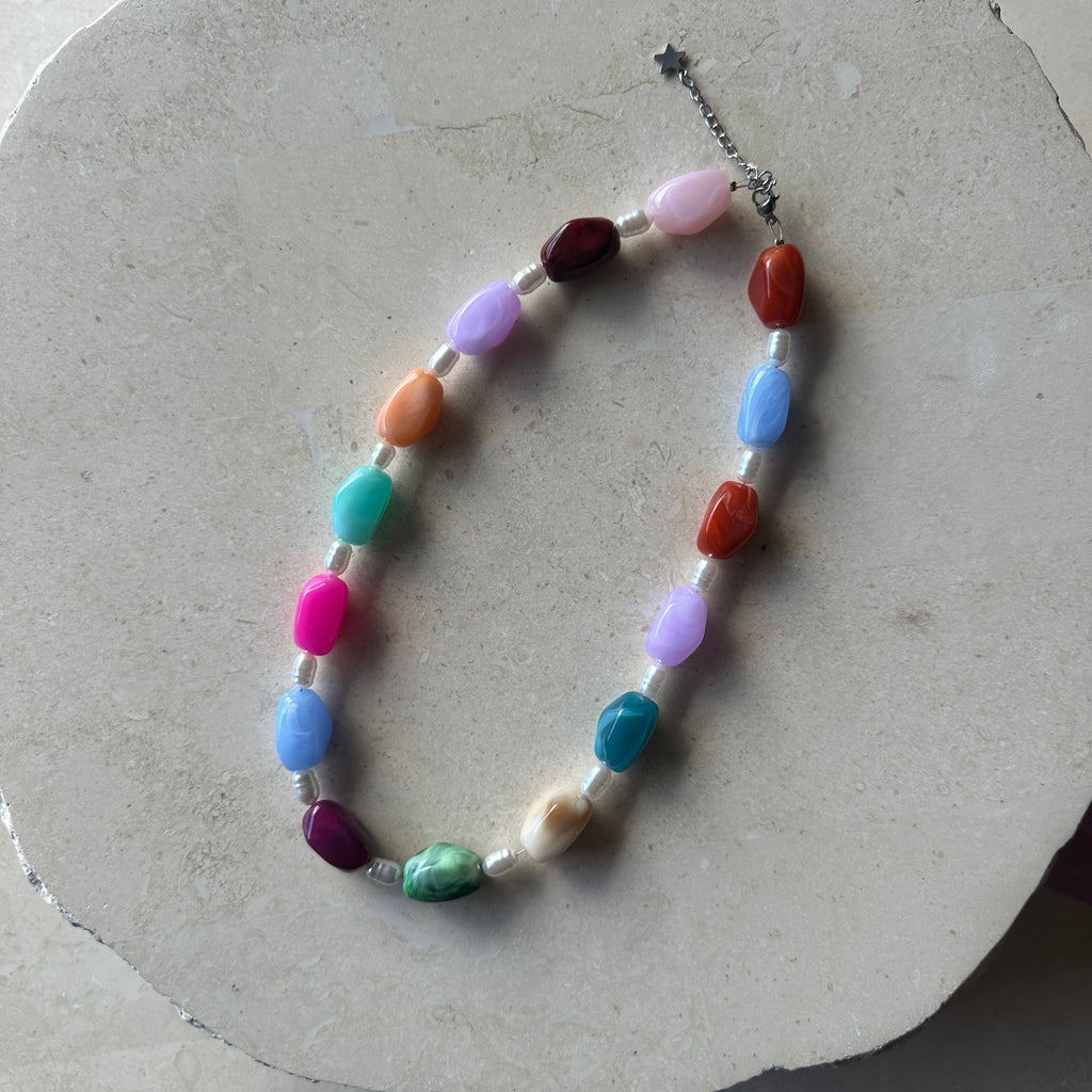 One off GiGi Necklace // Rainbow Mixed Beads + Pearls