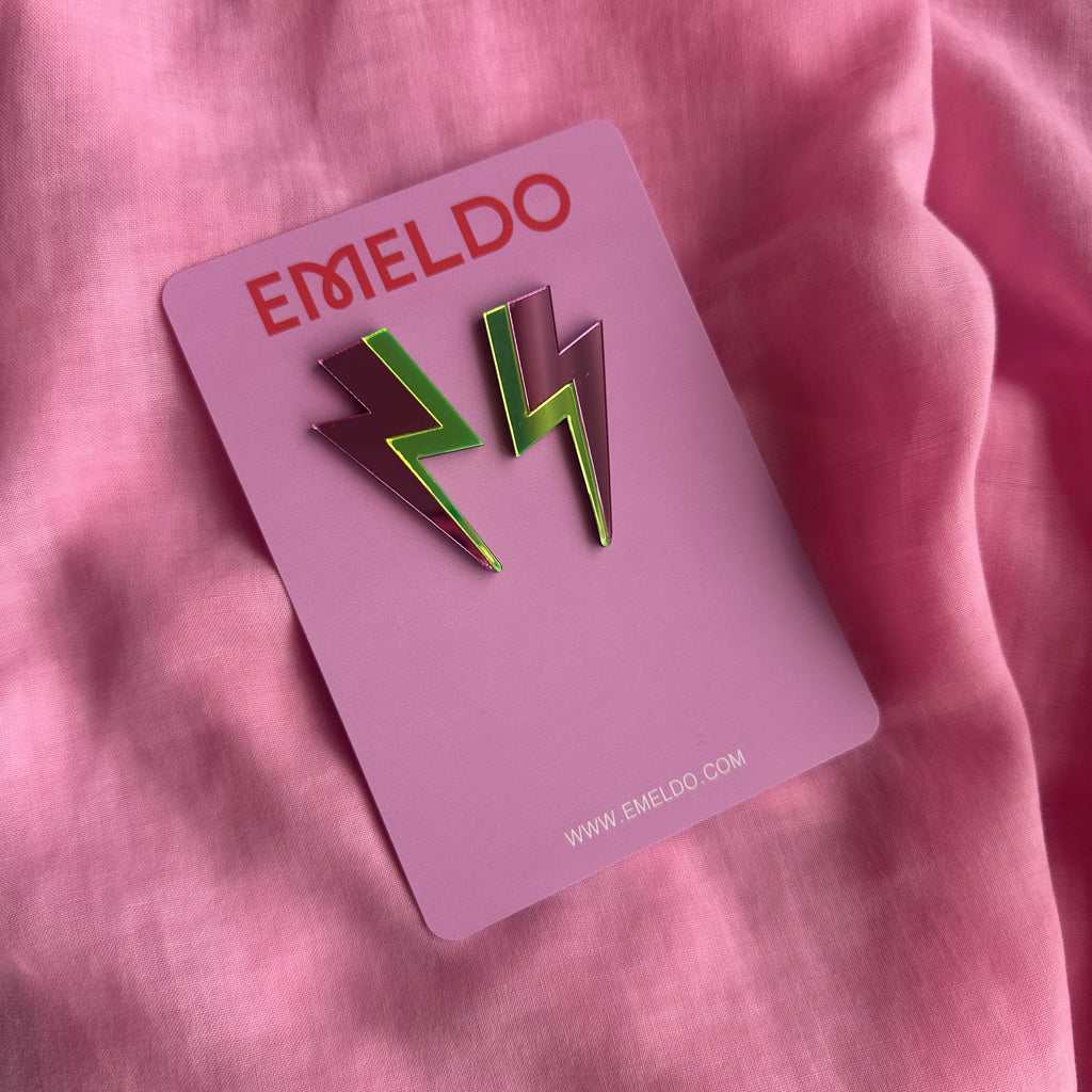 Lightning Bolt Earrings // Pink and Yellow Mirror