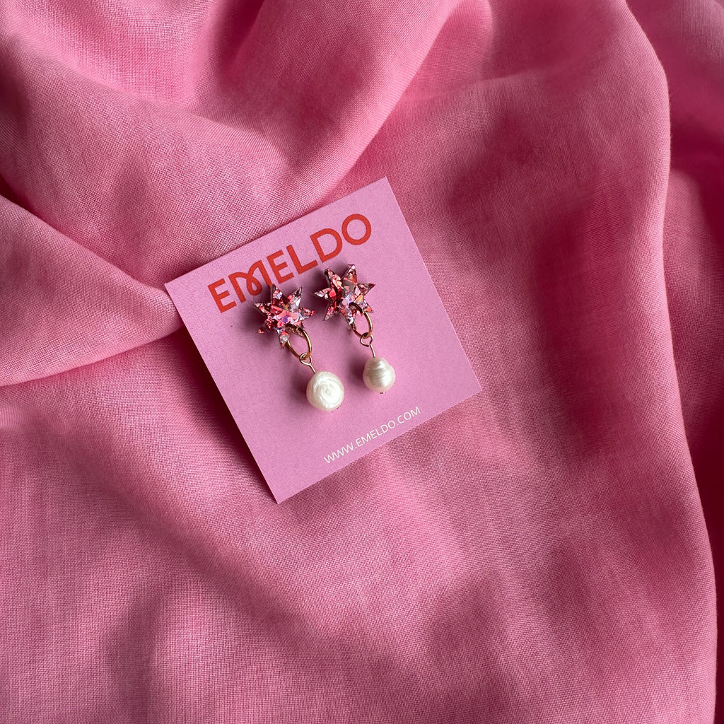 Starburst Pearl Mini Drops // PINK AND RED GLITTER WITH PEARL