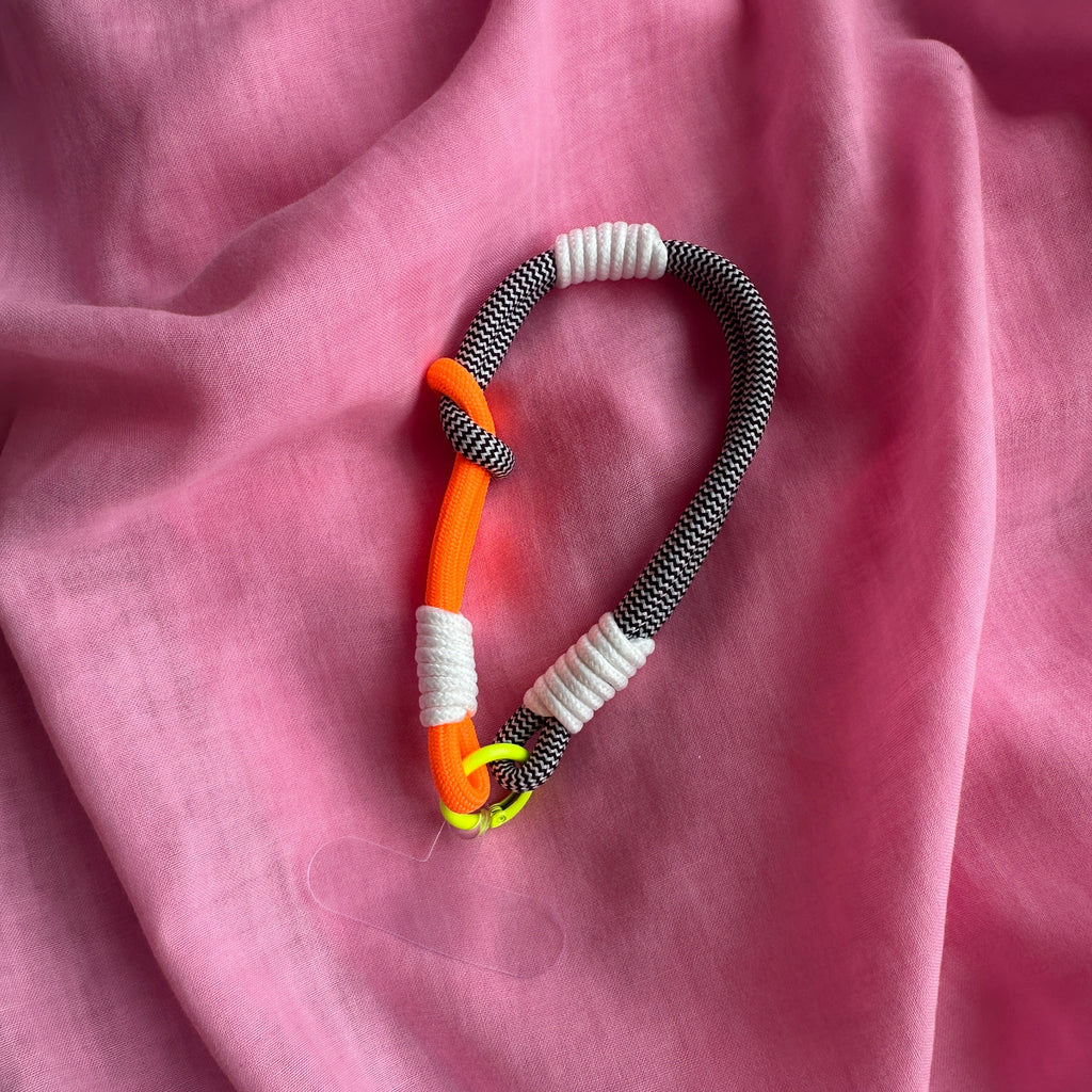 Wrist Phone Strap // Neon orange and Black and White