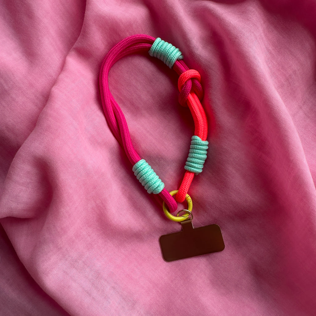 Wrist Phone Strap // Pink + Neon Melon