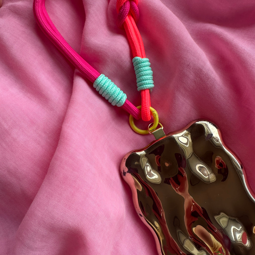 Wrist Phone Strap // Neon Orange and Pattern