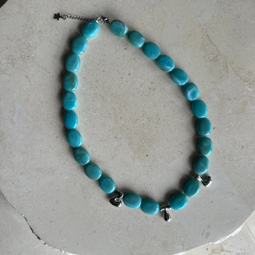 Bubble Initial Letter Necklace Turquoise // Select Gold or Silver *pre order*