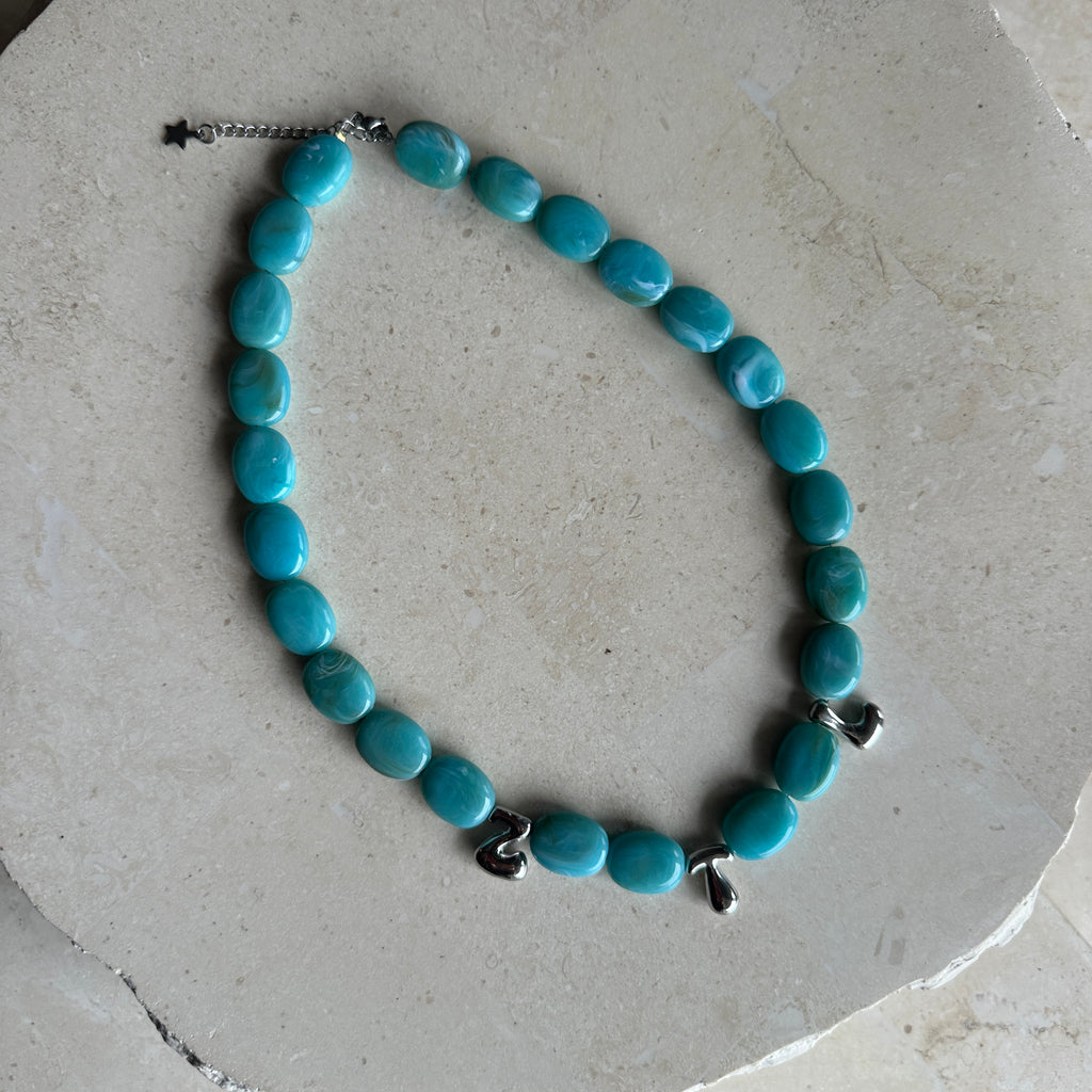 Bubble Initial Letter Necklace Turquoise // Select Gold or Silver *pre order*