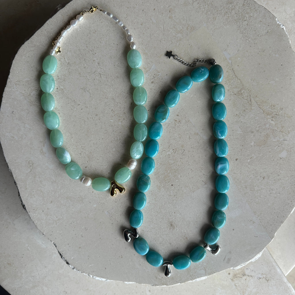 Bubble Initial Letter Necklace Turquoise // Select Gold or Silver *pre order*