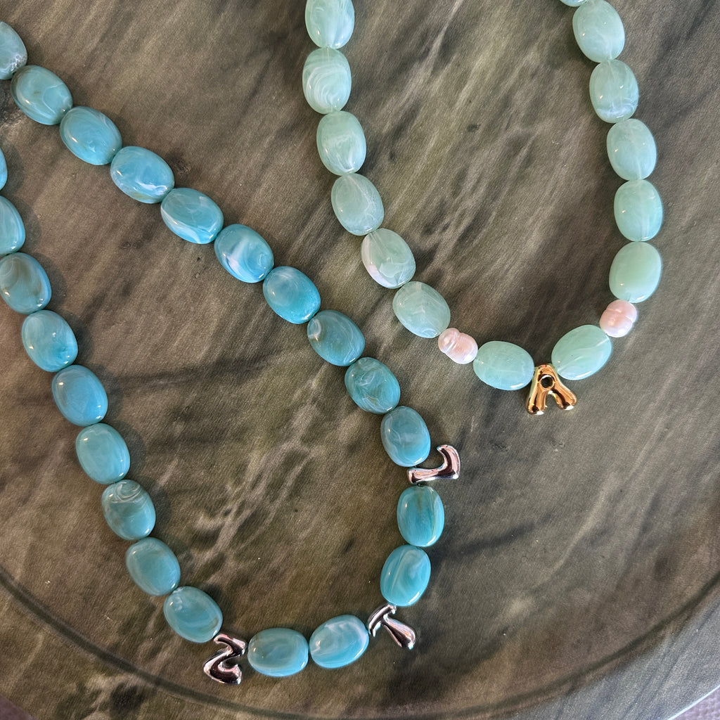 Bubble Initial Letter Necklace Mint // Select Gold or Silver *pre order*