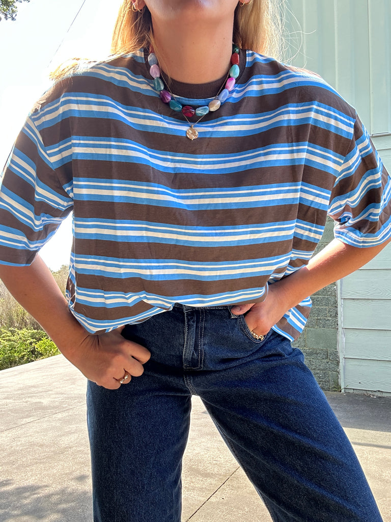 By Frankie Billie Blue + Brown Striped Tee