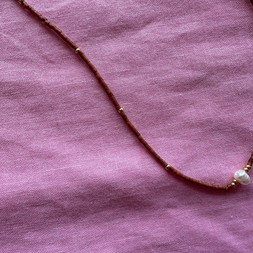 Lola Necklace // Brown and Mini Pearl
