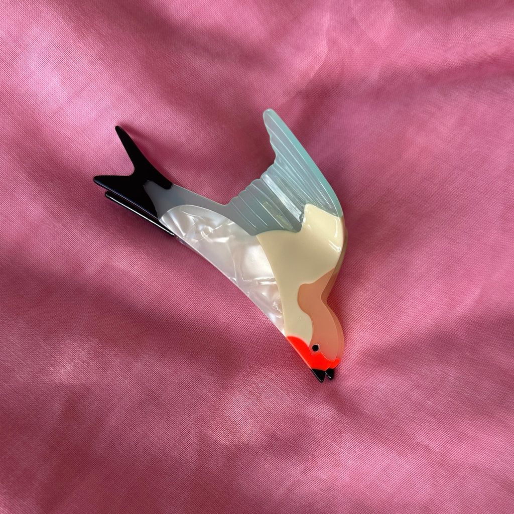 Bird Clip // Blue, cream and neon