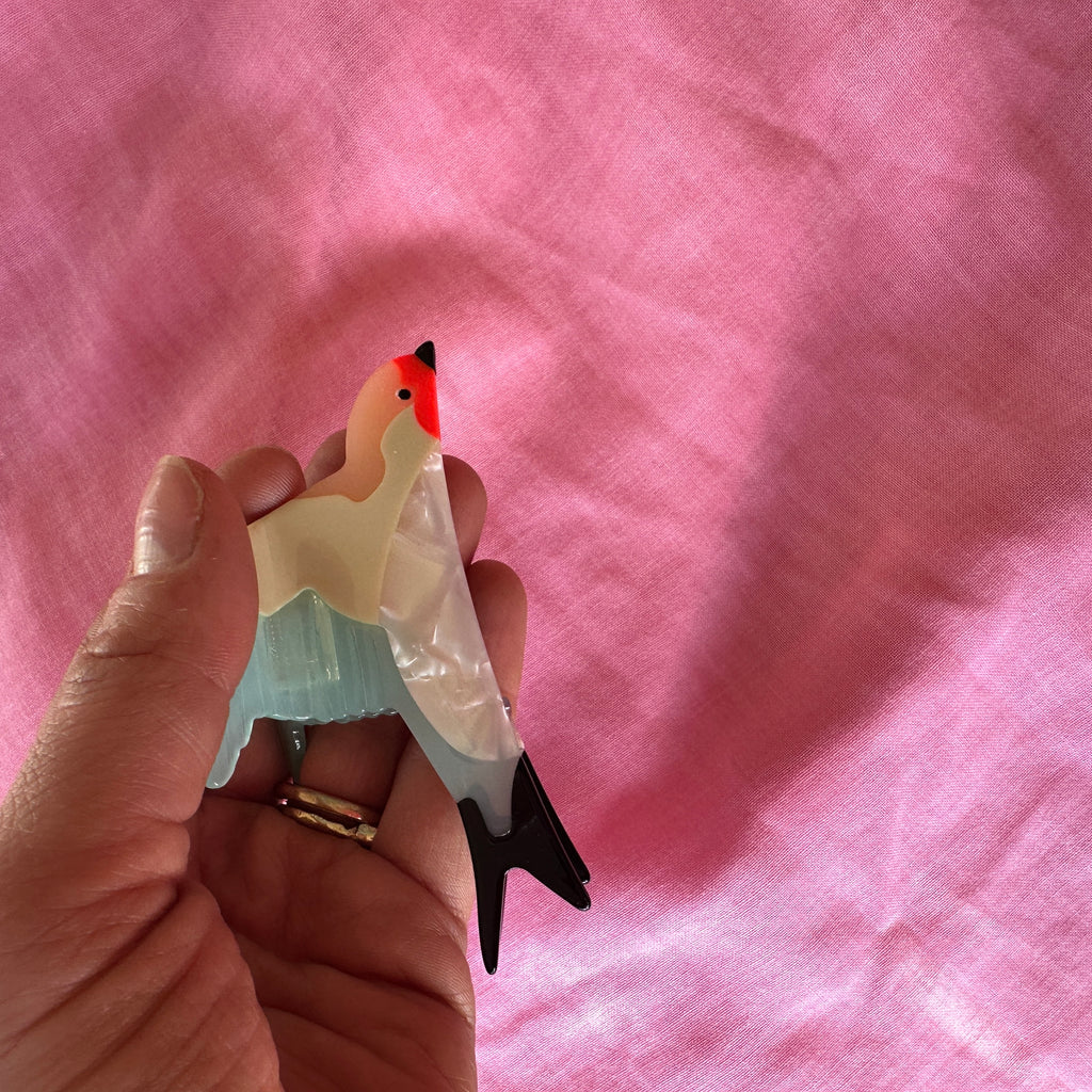 Bird Clip // Blue, cream and neon