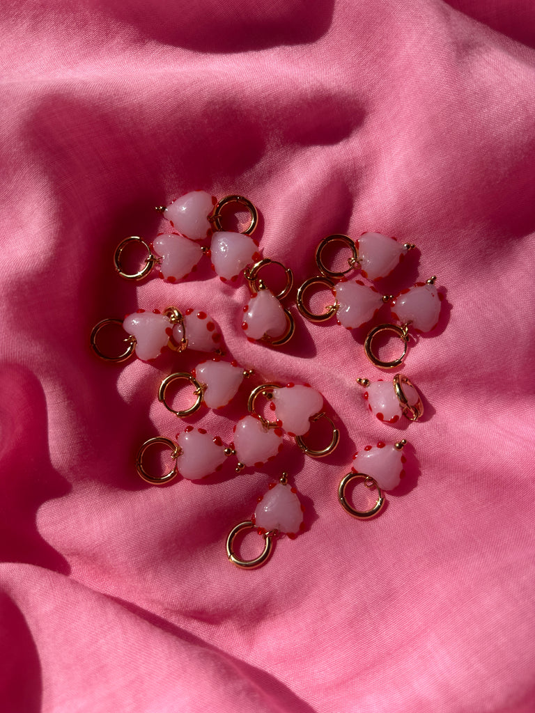 Heart Drop Hoops // red and pink on gold