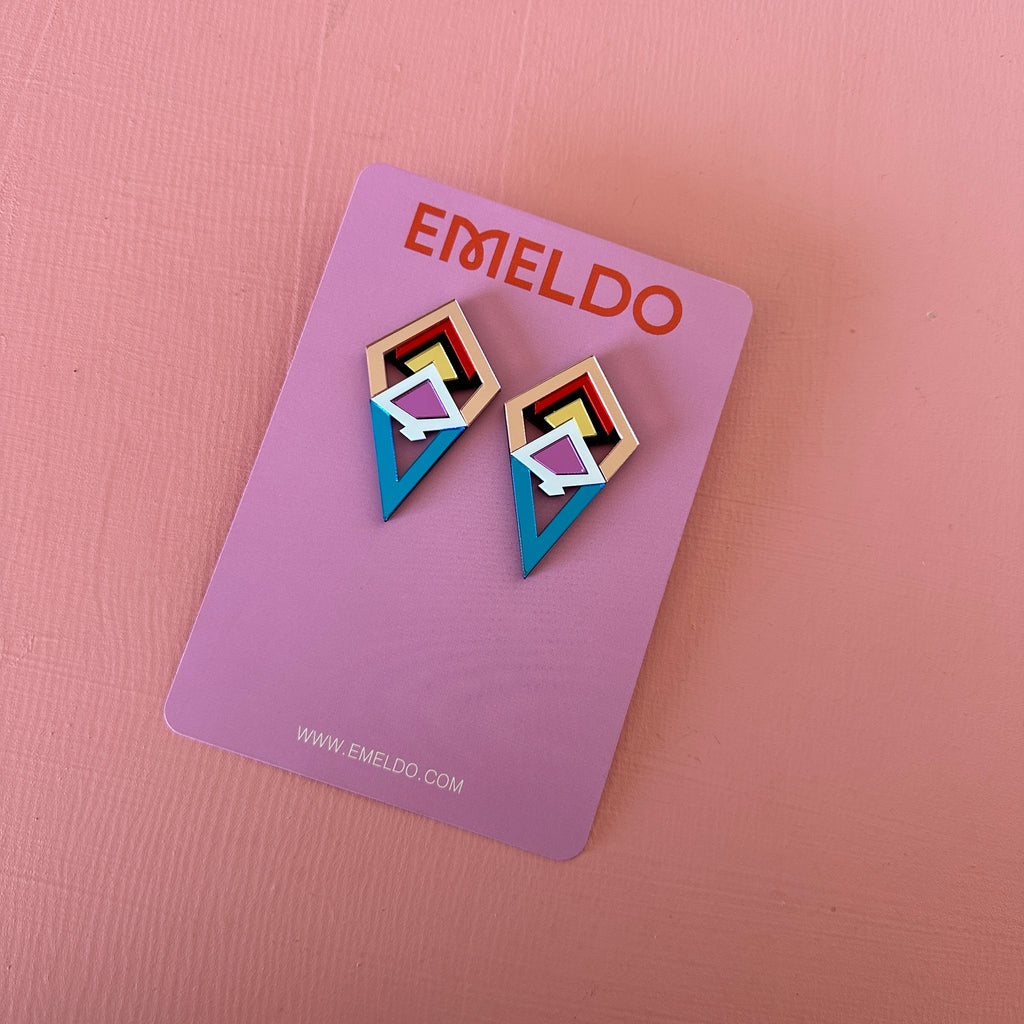 Azul Earrings // Pale pink, red, gold, blue