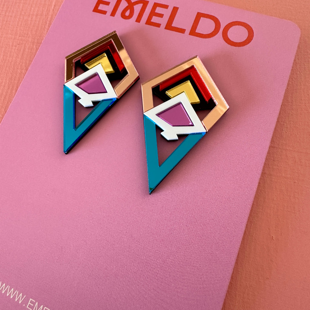 Azul Earrings // Pale pink, red, gold, blue