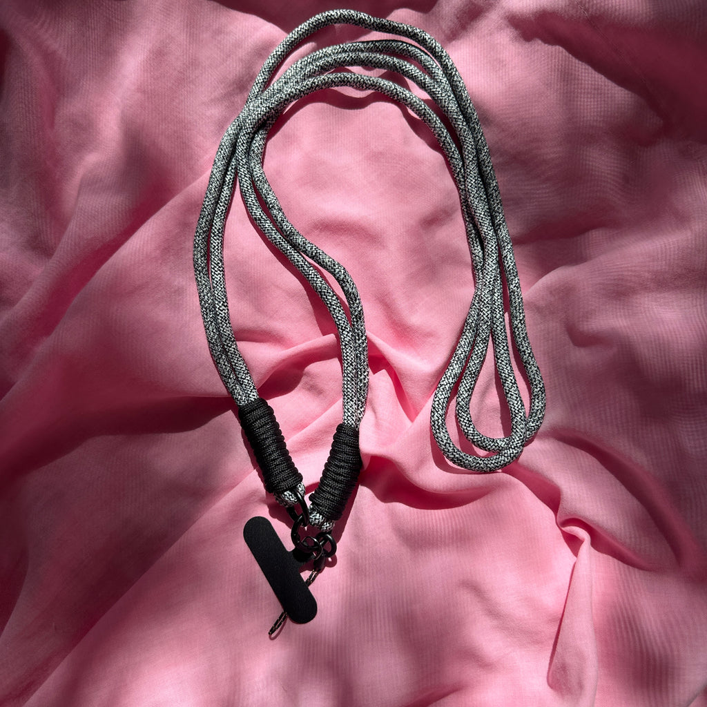 Phone Strap Rope Cross body // Black and White Fleck