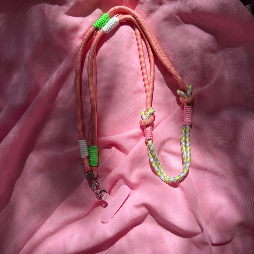 Rope Phone Strap // Salmon with neon green