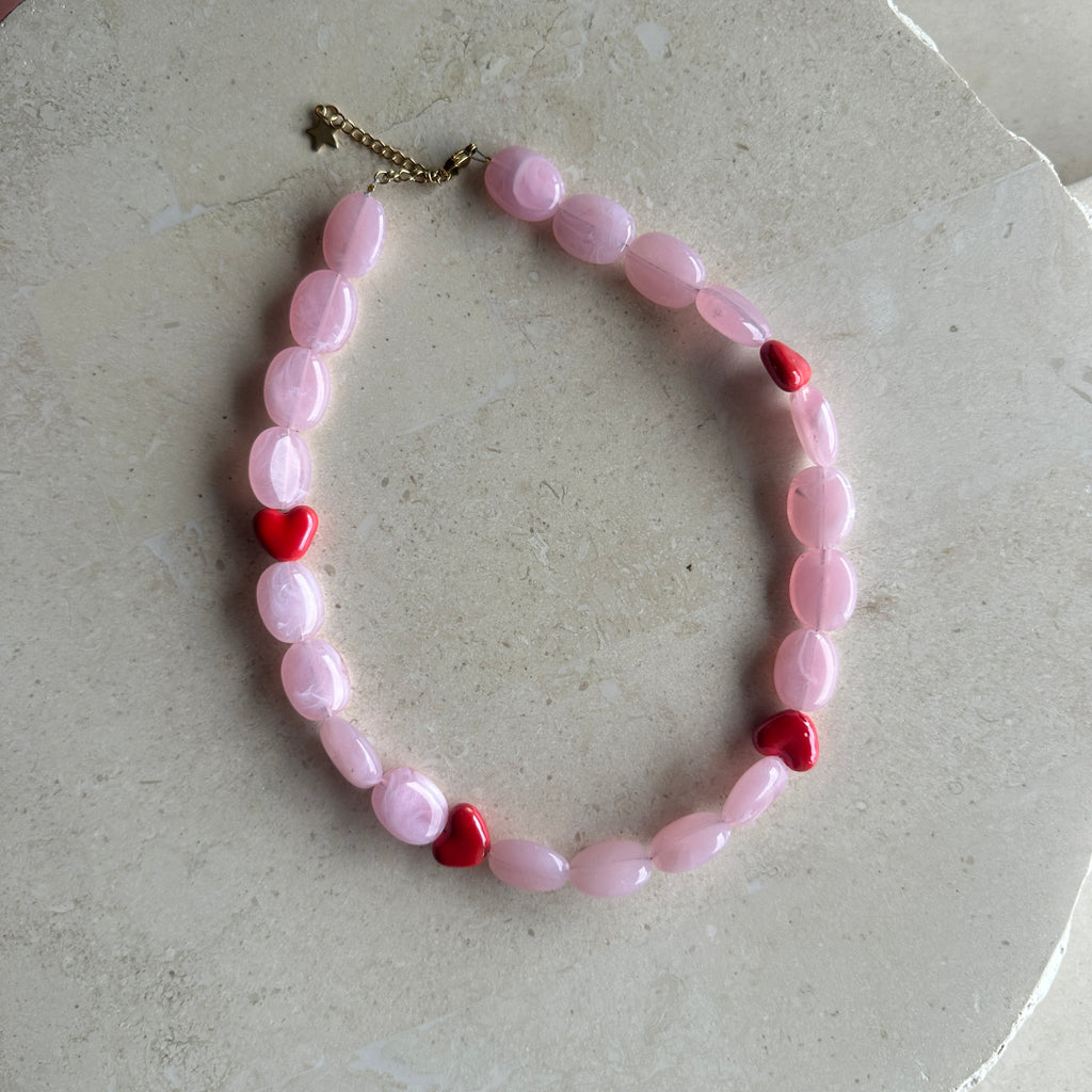 Love Me Not Necklace - one off - pink and red