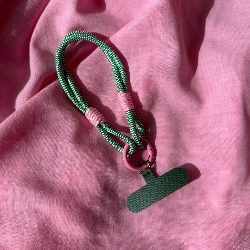 Wrist Phone Strap // Olive Green + Pink