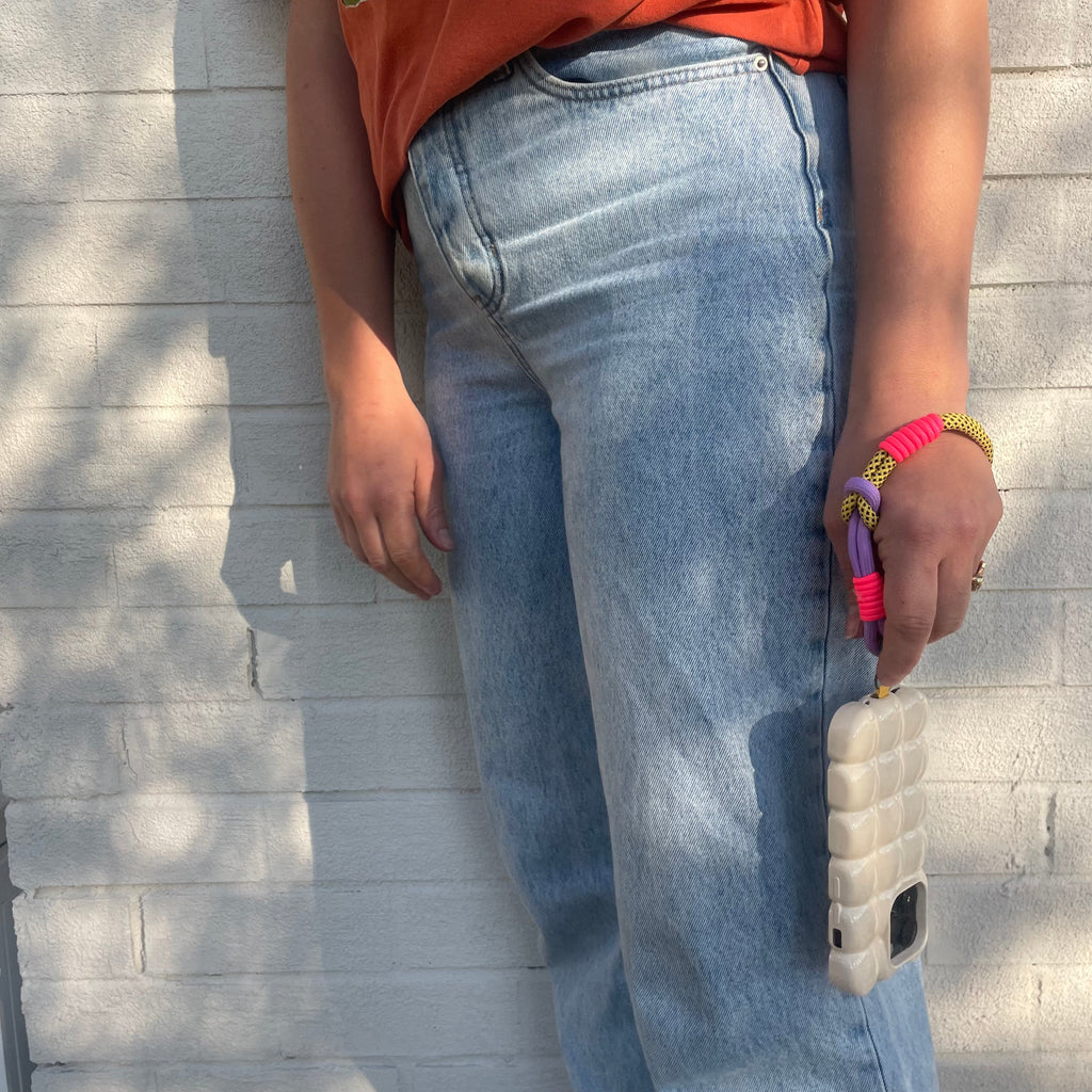 Wrist Phone Strap // Neon orange and Black and White