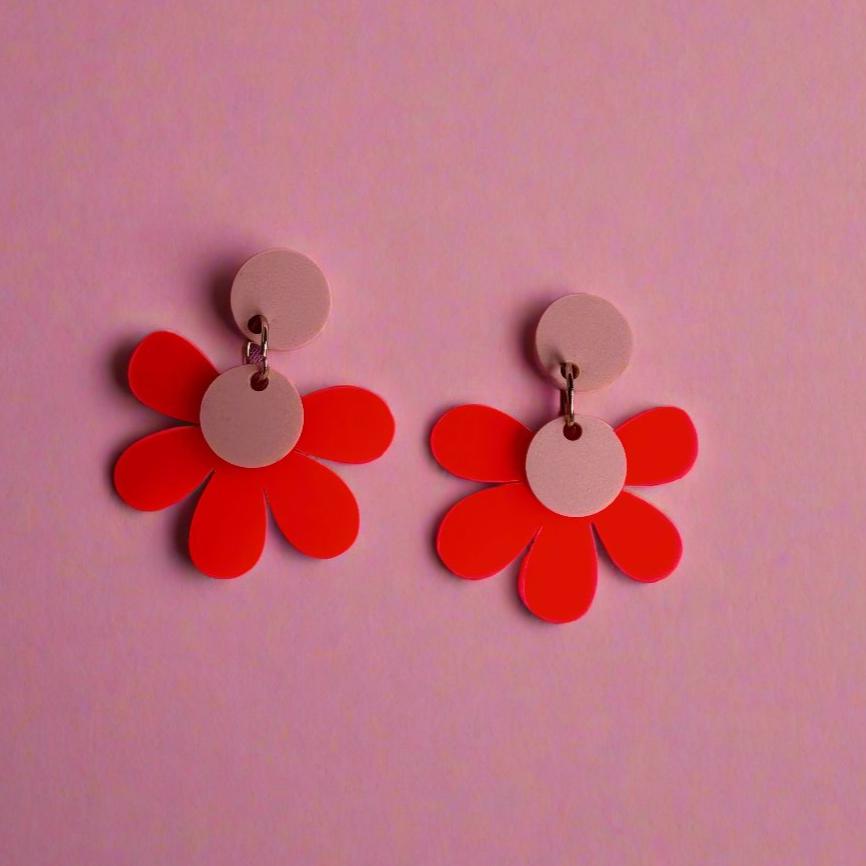 Posey Earrings // Neon Red + Peach