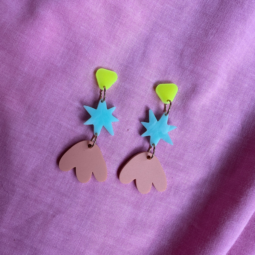 Gertie Earrings // Neon Yellow, Turquoise, Peach