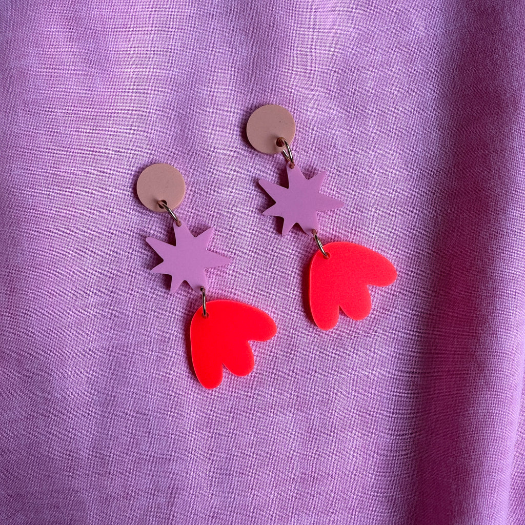 Blair Earrings // Peach, Pink and Neon Red