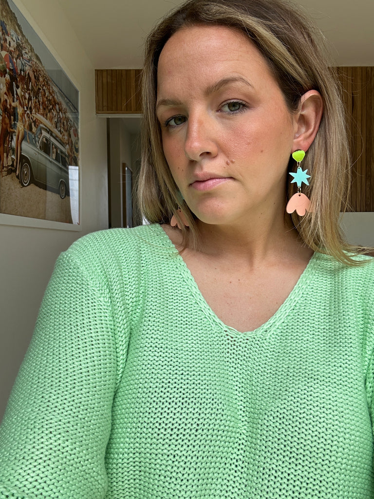 Gertie Earrings // Neon Yellow, Turquoise, Peach