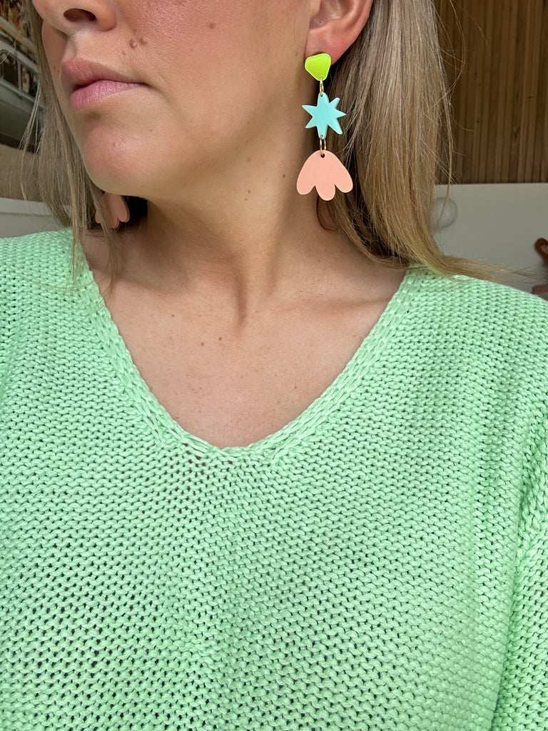 Gertie Earrings // Neon Yellow, Turquoise, Peach