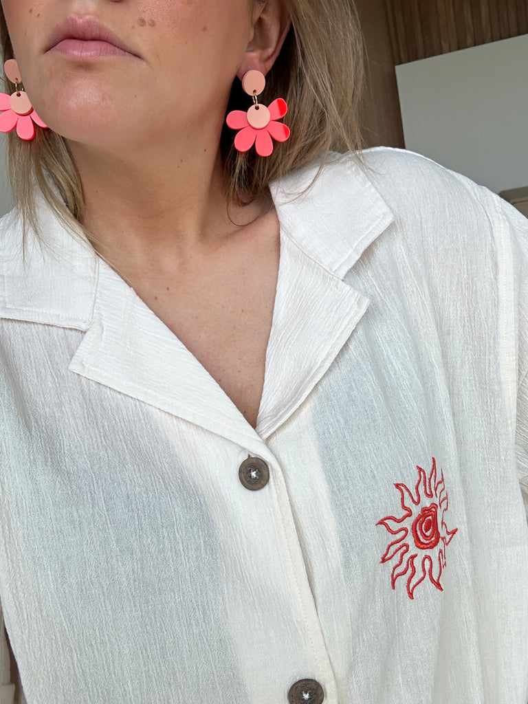 Posey Earrings // Neon Red + Peach