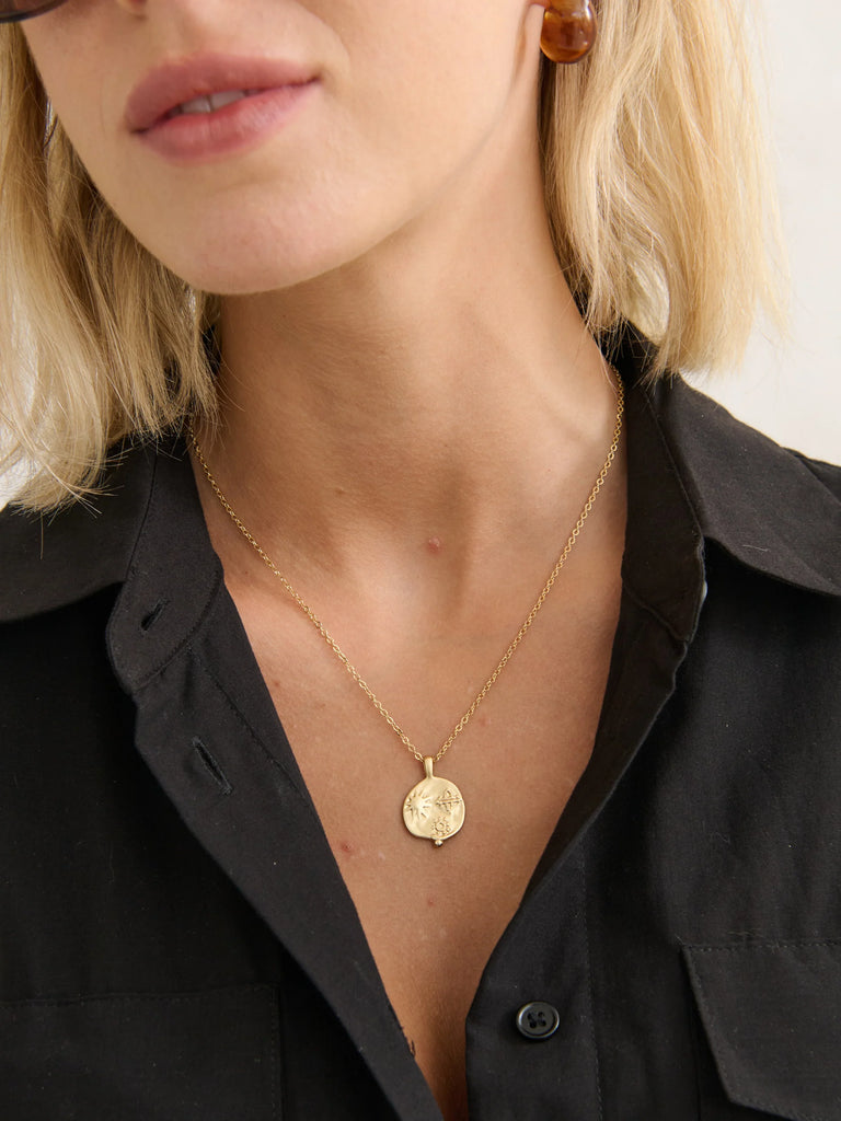 Ocean Coin Charm Matte 18K Gold Plated Necklace