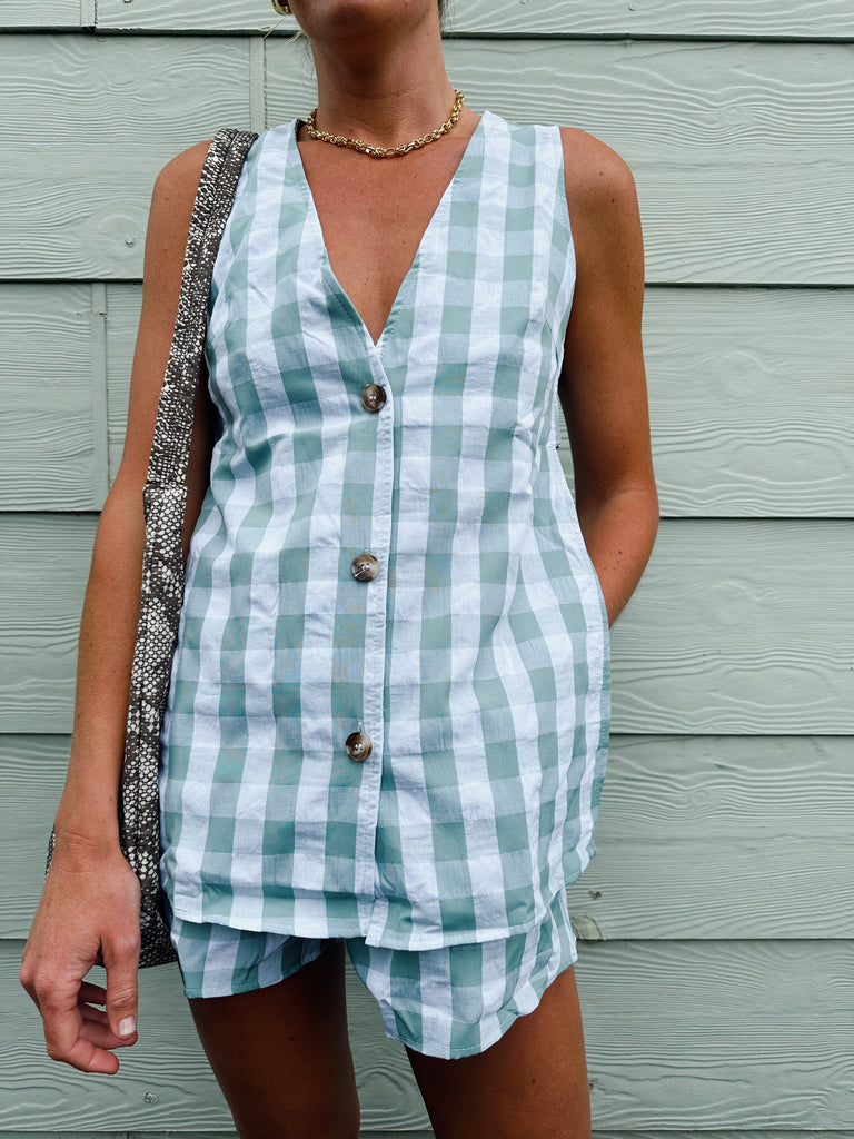 Sage Gingham Panel Set - By Frankie