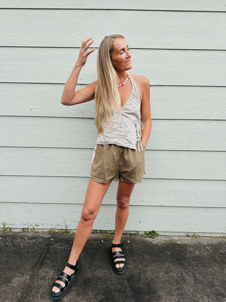 Khaki and Pale Pink Stripe Shorts - By Frankie