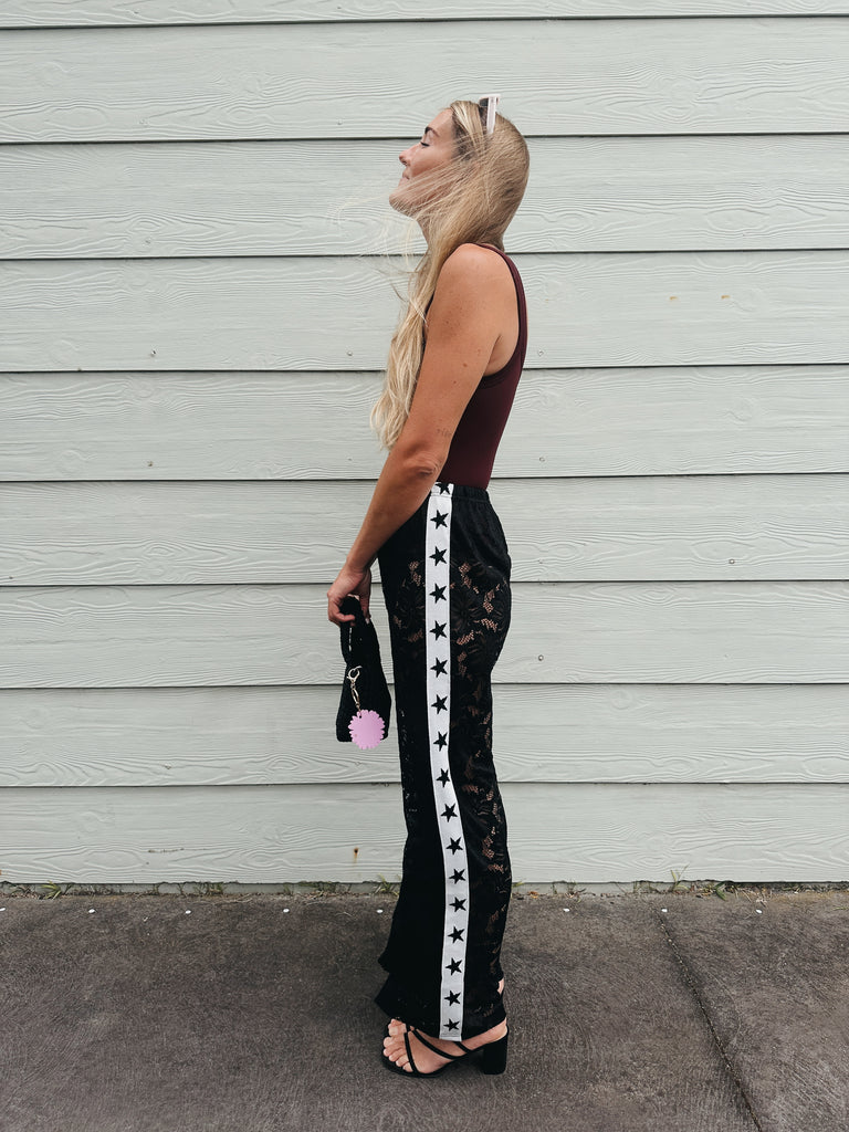 Lace Star Racer Pants - Black