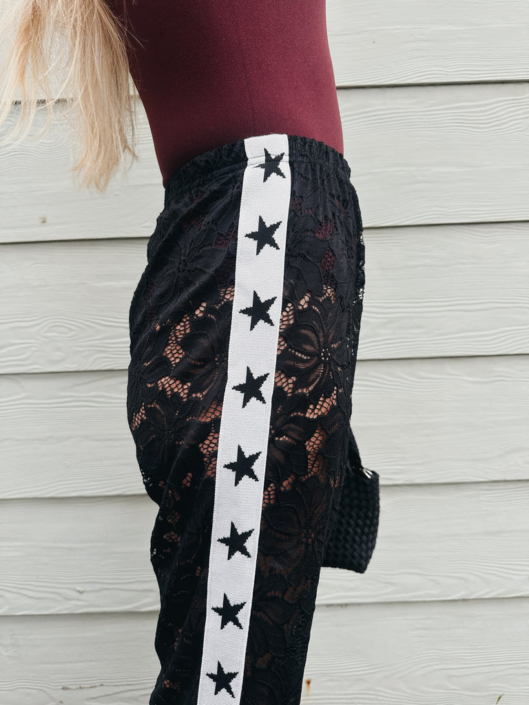 Lace Star Racer Pants - Black