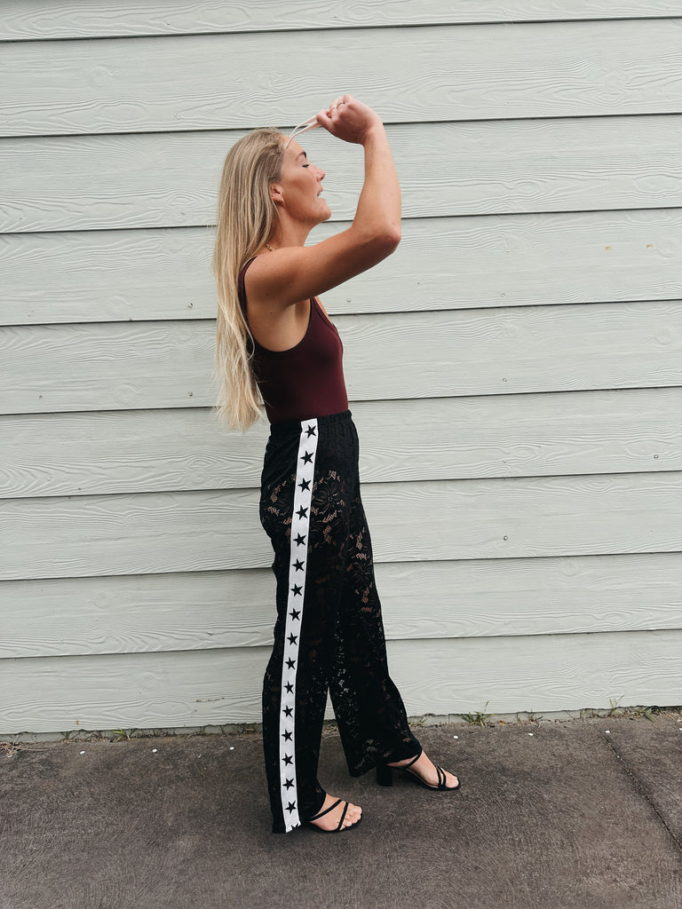 Lace Star Racer Pants - Black